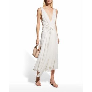 Rebecca Taylor Tie Front Cloud Maxi Dress V-neck Sleeveless White Size 4